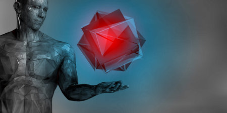 Electronic Waste Represented Through Digital Human With Glowing Cube