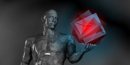 Human Depression Seen Through Glowing Digital Cube Formの写真素材