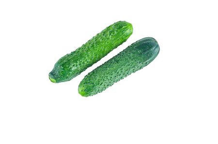 Cucumbers isolated on white background. The view from the top. Background of organic food.の写真素材