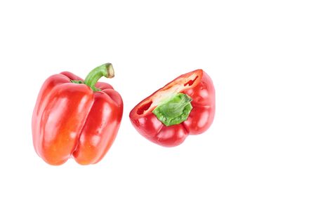 Sliced peppers isolated on white background. The view from the top. Background of organic food.の写真素材