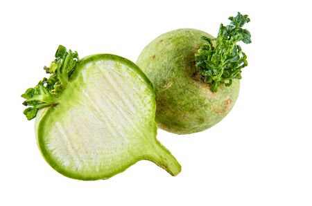 Sliced green radish isolated on white background. Background of organic food.の写真素材