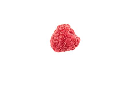 Red raspberry berries isolated on white background. The view from the top.