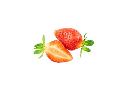Strawberry berries and strawberry slice, Isolated on a white background. Organic food. The view from the top.の写真素材