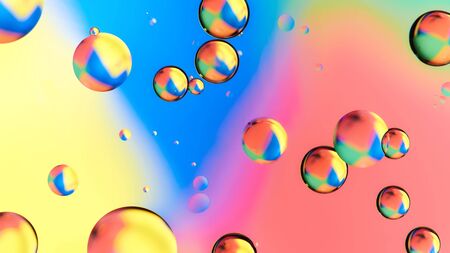 Colorful abstract images of oil drops on water. Colored circles and waves as a concept of scientific...