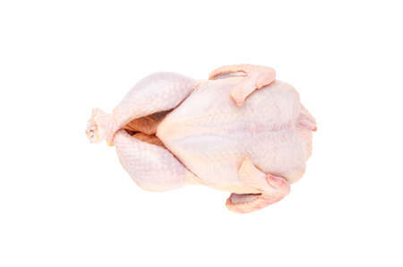 Fresh raw chicken carcass isolated on a white background. The view from the top.の写真素材