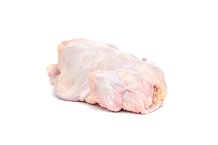 Fresh raw chicken carcass on a white background. Close up.の写真素材