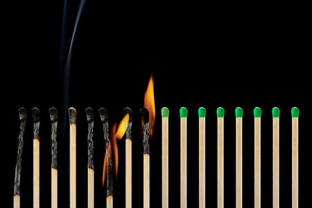The concept of compliance with social distancing with the use of whole and burnt matches. The need...