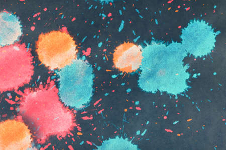 Abstract background with acrylic paint on canvas, grunge background with space for text or image, spots of watercolor paint, colorful bright texture.の写真素材