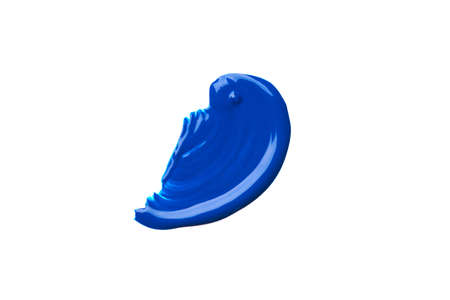 Blue acrylic paint brush stroke isolated on white background. Watercolour or oil blue brushstroke on a white background.の写真素材