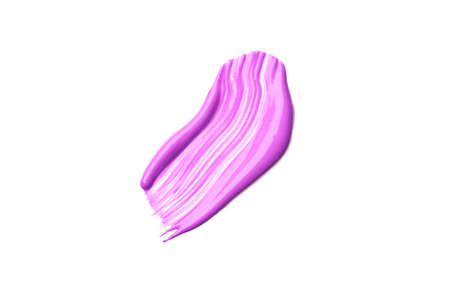 Purple acrylic paint brushstroke isolated on a white background. Watercolour or oil purple brushstroke on a white background.の写真素材
