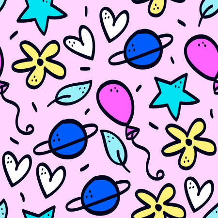 Colorful doodle seamless patternのイラスト素材