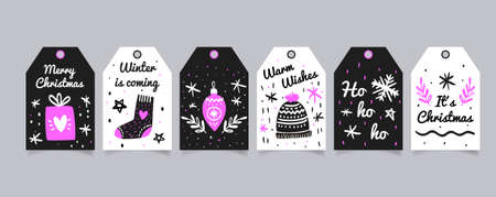 Hand drawn christmas tagsのイラスト素材