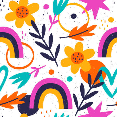 Hand drawn pattern with colorful shapesのイラスト素材
