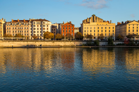 The river SaÃ´ne in the city center of Lyonのeditorial素材