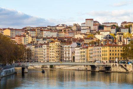 View of the Croix-Rousse over the SaÃÂ´ne riverのeditorial素材