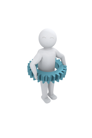 3d man uses a gear-wheel as lifesaverの写真素材