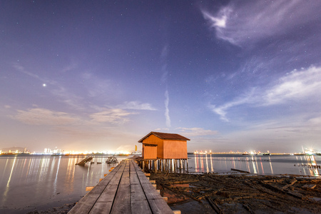 Wooden Bridge Sunrise in Clan Jetty, George Townの写真素材