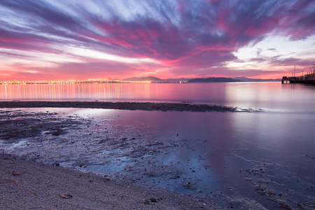 Amazing Sunrise and Sunset by the beach in George Town, Penang Malaysiaの写真素材