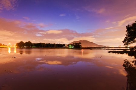 Sunrise reflection view of Bukit Mertajam, Penangの写真素材