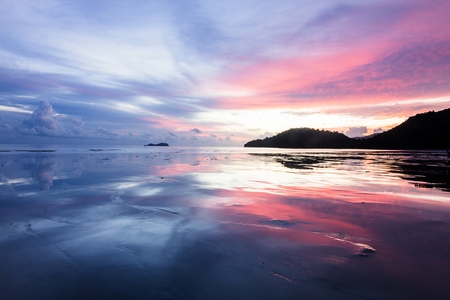 Sunrise reflection view of Bukit Mertajam, Penangの写真素材