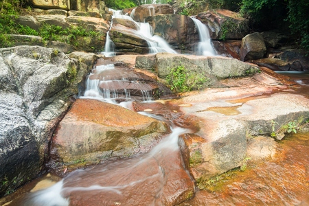 Beautiful Cascading Waterfall in Penang Malaysiaの写真素材