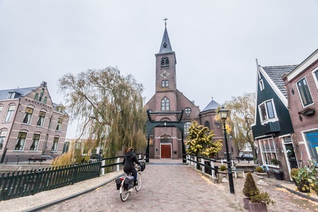 Holiday in Holland - Cold raining wet winter in Volendamのeditorial素材