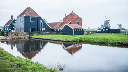 Holiday in Holland - Cold raining wet winter of Dutch Village Zaanse Schansの写真素材