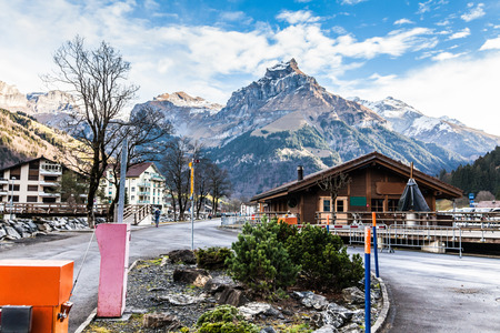 Holiday in Switzerland - Beautiful foggy view of winter landscape view of Engelberg from Mount Titlis Switzerlandのeditorial素材