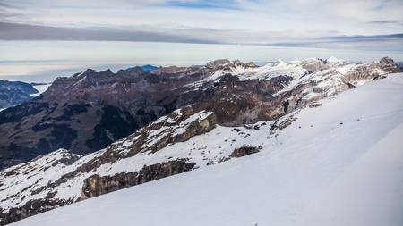 Holiday in Switzerland, foggy view of winter in Mount Titlis Switzerlandの写真素材