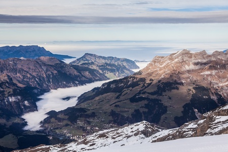Holiday in Switzerland, foggy view of winter in Mount Titlis Switzerland