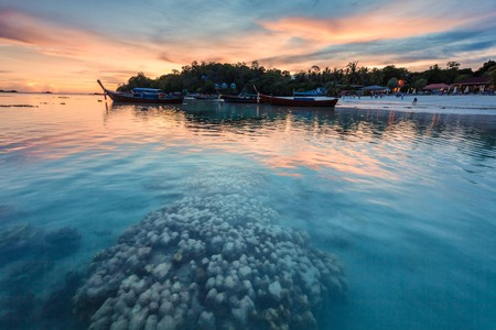 Holiday in Thailand - Beautiful Island of Koh Lipe sunrise and sunset by the beach with coralの写真素材