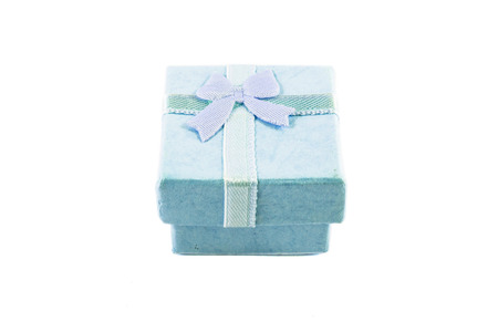 Classic blue color paper small gift box for present wrapping with white backgroundの写真素材