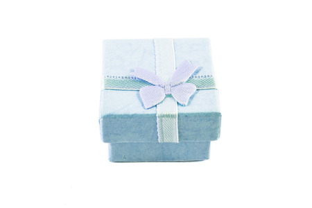 Classic blue color paper small gift box for present wrapping with white backgroundの写真素材