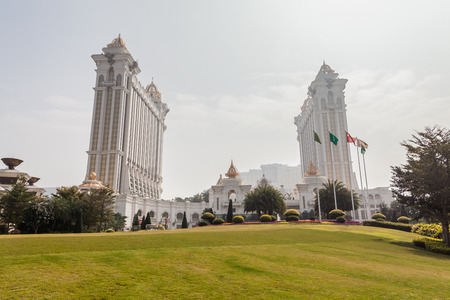 Taipa, Macau - February 2, 2015: Galaxy Hotel is a sprawling white-and-gold complex of low-rises and...