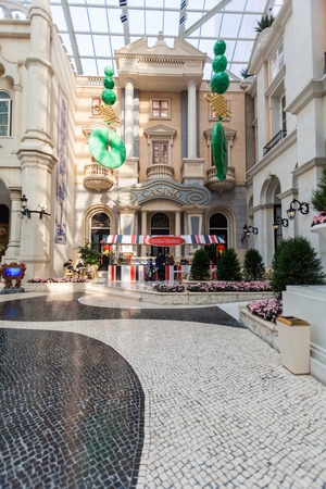 Taipa, Macau - February 2, 2015: The MGM Hotel, Macau. This lavish, high-rise resort with a grand, interior plaza, lies next to Nam Van Lakeのeditorial素材