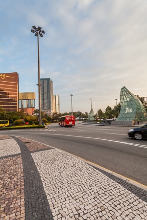 Senado, Macau - February 2, 2015: Grand Lisboa Hotel comprised of an ultramodern tower rising from a striking geodesic dome, this iconic casino hotelのeditorial素材