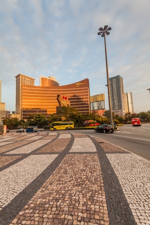 Senado, Macau - February 2, 2015: Grand Lisboa Hotel comprised of an ultramodern tower rising from a striking geodesic dome, this iconic casino hotelのeditorial素材