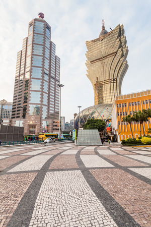 Senado, Macau - February 2, 2015: Grand Lisboa Hotel comprised of an ultramodern tower rising from a striking geodesic dome, this iconic casino hotelのeditorial素材