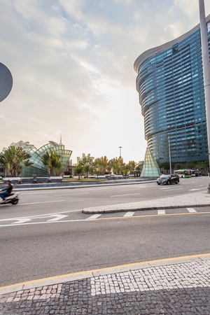 Senado, Macau - February 2, 2015: Grand Lisboa Hotel comprised of an ultramodern tower rising from a striking geodesic dome, this iconic casino hotelのeditorial素材