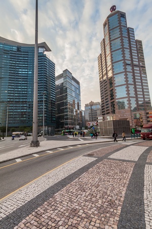 Senado, Macau - February 2, 2015: Grand Lisboa Hotel comprised of an ultramodern tower rising from a striking geodesic dome, this iconic casino hotelのeditorial素材