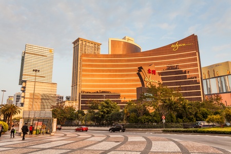 Senado, Macau - February 2, 2015: Grand Lisboa Hotel comprised of an ultramodern tower rising from a striking geodesic dome, this iconic casino hotelのeditorial素材