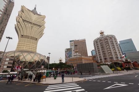 Senado, Macau - February 2, 2015: Grand Lisboa Hotel comprised of an ultramodern tower rising from a striking geodesic dome, this iconic casino hotelのeditorial素材