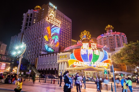 Senado, Macau - February 2, 2015: Grand Lisboa Hotel comprised of an ultramodern tower rising from a striking geodesic dome, this iconic casino hotelのeditorial素材