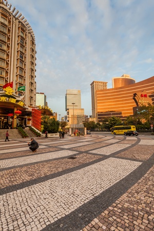 Senado, Macau - February 2, 2015: Grand Lisboa Hotel comprised of an ultramodern tower rising from a striking geodesic dome, this iconic casino hotelのeditorial素材