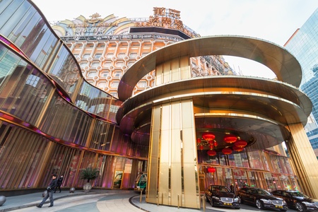 Senado, Macau - February 2, 2015: Grand Lisboa Hotel comprised of an ultramodern tower rising from a striking geodesic dome, this iconic casino hotelのeditorial素材