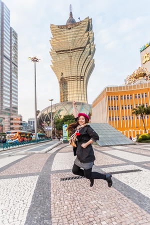 Senado, Macau - February 2, 2015: Grand Lisboa Hotel comprised of an ultramodern tower rising from a striking geodesic dome, this iconic casino hotelのeditorial素材