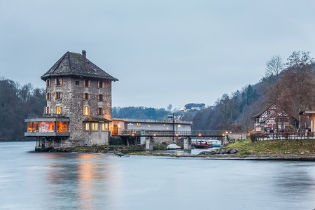 Rhinefall Switzerland, November 2015 : Rhine falls Switzerland in Blue Hourのeditorial素材