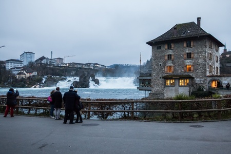Rhinefall Switzerland, November 2015 : Rhine falls Switzerland in Blue Hourのeditorial素材