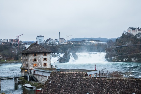Rhinefall Switzerland, November 2015 : Rhine falls Switzerland in Blue Hourのeditorial素材