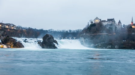 Rhinefall Switzerland, November 2015 : Rhine falls Switzerland in Blue Hourのeditorial素材